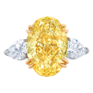 Engagement Ring with an Oval Diamond and Side Stones in Platinum and 18K Yellow Gold, Style # F-17601VY-0-DIA-PT8Y