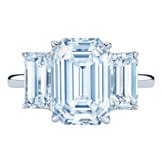 Engagement Ring with Three Emerald Cut Diamonds in Platinum, Style # F-11647E-0-DIA-PLAT