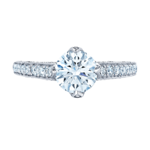 The Kwiat Setting Engagement Ring with a Kwiat Round Diamond and Pavé in Platinum, Style # F-17562A-0-DIA-PLAT