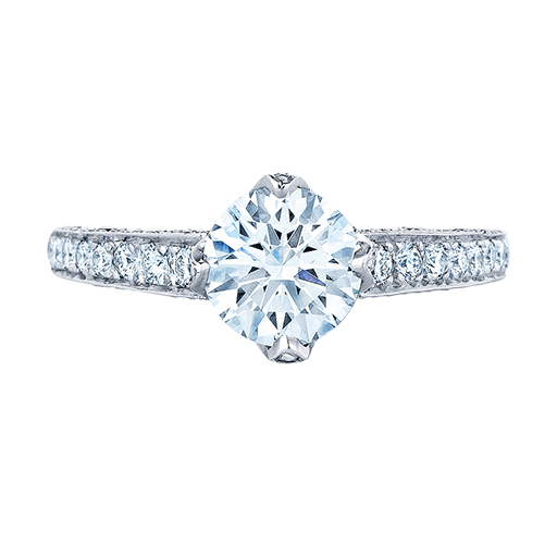 The Kwiat Setting Engagement Ring with a Kwiat Round Diamond and Pavé in Platinum, Style # F-17562A-0-DIA-PLAT